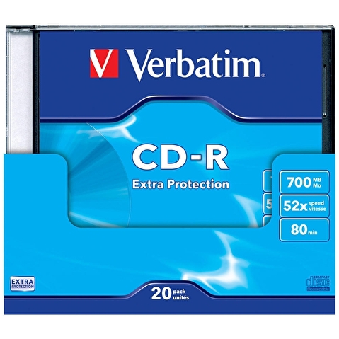 Записываемый компакт-диск CD-R VERBATIM 700МБ, 80мин, 52х, 1шт/уп, Slim Case, (43347)