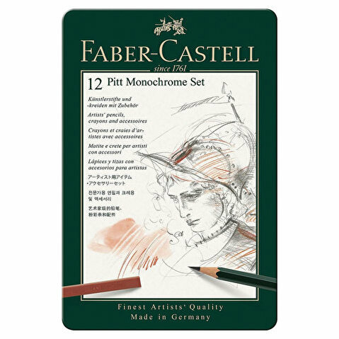 Набор художественных изделий Faber-Castell Pitt Monochrome, 12 предметов, в металлической коробке