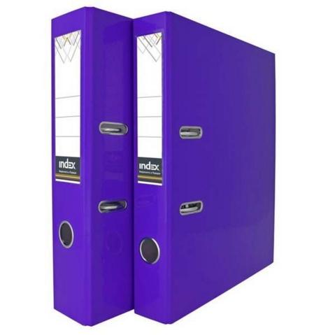 Папка-регистратор INDEX  картон ламинированный,  А4,  50мм,  неоновая фиолетовая, без металлического уголка