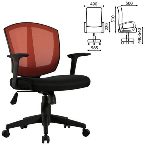 Кресло офисное BRABIX Diamond MG-301, крестовина пластик, Т-образные подлокотники, спинка сетка оранжевая, сиденье ткань черная