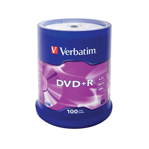 Записываемый DVD-диск в боксе DVD+R VERBATIM 4.7ГБ, 16x, 100шт/уп (43551)