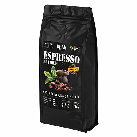 Кофе в зернах WELDAY ESPRESSO Premium, 50% арабика, 50% робуста, вакуумная упаковка, 1000г