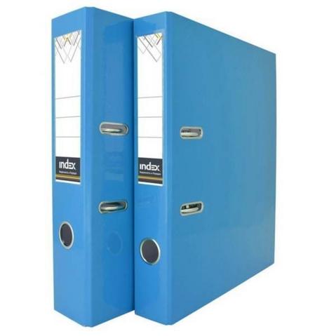 Папка-регистратор INDEX  картон ламинированный,  А4,  80мм, неоновая голубая, без металлического уголка