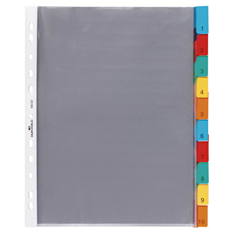 Разделитель DURABLE  A4, пластик, цветной, 10 разделов, с карманами (6632-19)