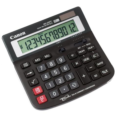 Калькулятор CANON WS-220TC настольный 12 разр., расчет налогов, конвертация валют, режим округления и позиции десятичной точки, двойное питание, 145х145х35мм