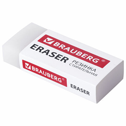 Ластик BRAUBERG Original, 50х24х10мм, экологичный ПВХ, белый, картонный держатель