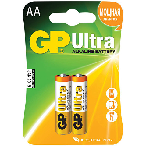 Батарейка GP AA/LR6/MN1500, Ultra, 1.5V, алкалиновая, 2шт/уп