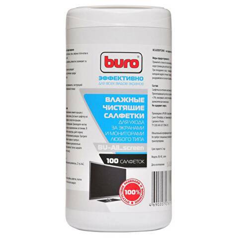Салфетки BURO для всех экранов, туба, 100шт/уп  ЧЗ