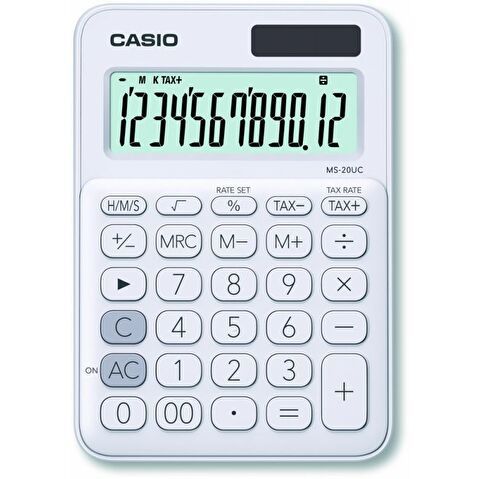 Калькулятор настольный 12 разр. CASIO MS-20UC-WE, двойное питание, 105.5x22.8x149.5мм, белый