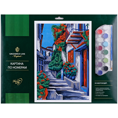 Картина-раскраска по номерам Greenwich Line "Уютная улочка" A3, с акриловыми красками, картон