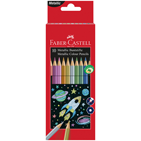 Набор цветных карандашей Faber-Castell, 10цв, корпус шестигранный, металлик, в картонной коробке