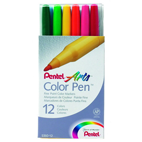 Фломастеры PENTEL S360 Color Pen, 12цв
