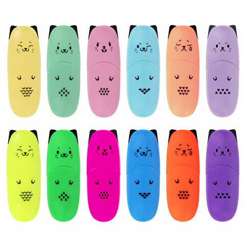 Набор маркеров текстовыделителей BRAUBERG KIDS CUTE CATS, 1-5мм, 12 цветов