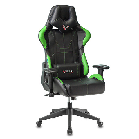 Кресло игровое Zombie VIKING 5 AERO, с подголовником, эко.кожа черная/салатовая, до 120кг
