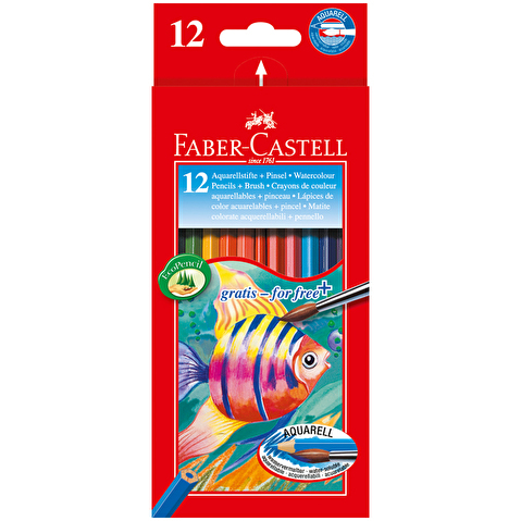 Набор цветных акварельных карандашей Faber-Castell, 12цв, с кисточкой, корпус шестигранный, в картонной коробке