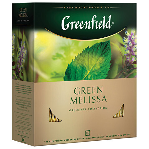 Пакетированный чай травяной зеленый GREENFIELD Green Melissa 100х1.5г, алюминиевый конверт Пакетированный чай травяной зеленый GREENFIELD Green Melissa 100х1.5г, алюминиевый конверт