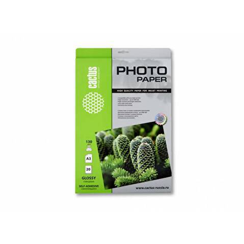 Фотобумага CACTUS А3, 130г/м2, глянцевая, самоклеящаяся, 20л (CS-GSA313020)