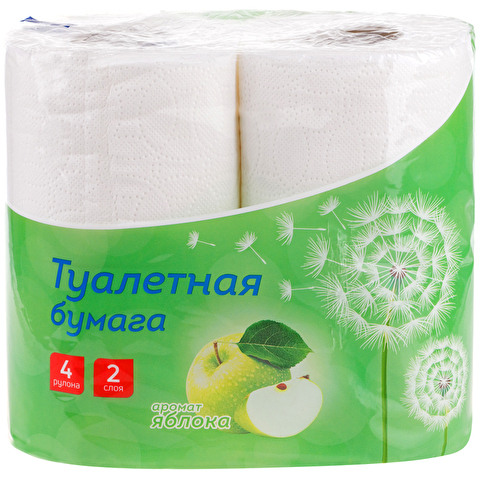 Бумага туалетная OfficeClean, 2-слойная,   4рул/уп, тиснение, белая, яблоко