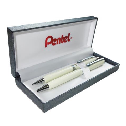 Набор PENTEL A811B811-W Sterling: ручка шариковая 0.8мм, черная + карандаш механический 0.5мм; светлый лаковый корпус, в футляре