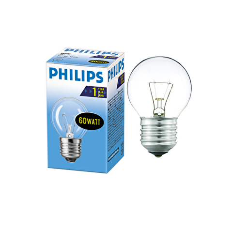 Лампа накаливания PHILIPS 60W/E27, прозрачная, шарик