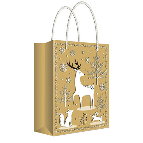 Пакет подарочный новогодний Русский дизайн 22х31х10см, крафт, пластизоль,  "Животные в лесу"