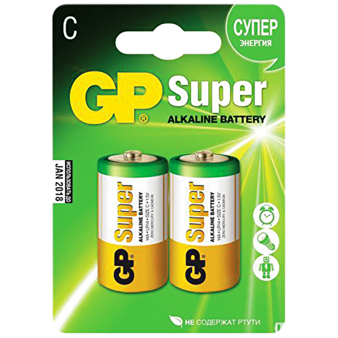 Батарейка GP C/LR14/MN1400, Super, 1.5V, алкалиновая, 2шт/уп