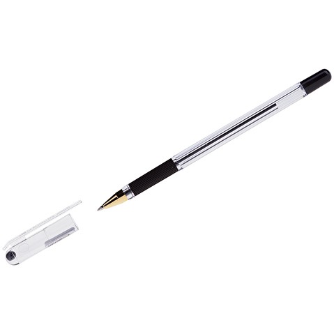 Ручка шариковая MUNHWA MC Gold BMC07-01, 0.5/0.7 мм, резиновый упор, прозрачный корпус, черная