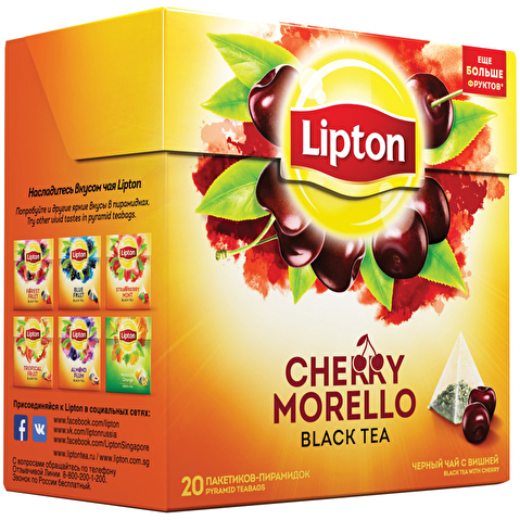 Чай черный ароматизированный LIPTON Cherry Morello, 20х1.8, пирамидки
