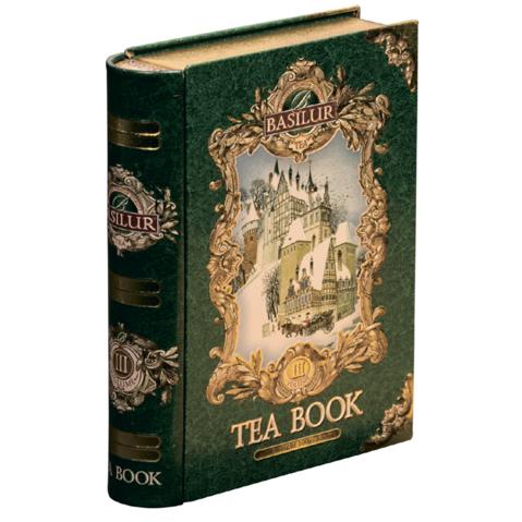 Чай зеленый ароматизированный BASILUR Чайная книга. Том 3/Tea Book III, 100г, листовой, байховый, кусочки клубники и клюквы и ароматом дыни, жестяная банка