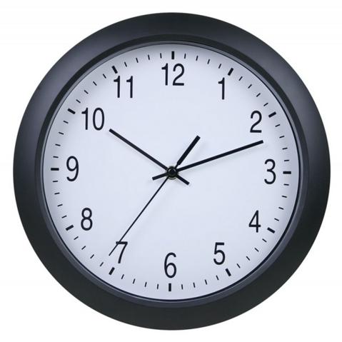 Офисные часы настенные WALLC-R02P круглые, 30.5х30.5см, белый циферблат, черная рамка, плавный ход, черный