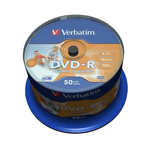 Записываемый DVD-диск в боксе DVD-R VERBATIM 4.7ГБ, 16x,  50шт/уп, Printable, (43533/43649/43755)