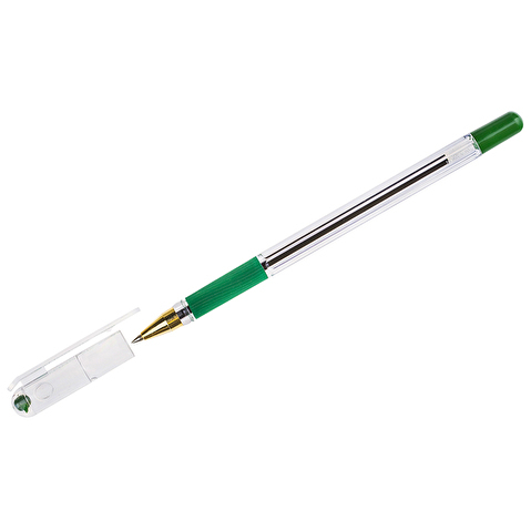 Ручка шариковая MUNHWA MC Gold BMC-04, 0.3/0.5 мм, резиновый упор, прозрачный корпус, зеленая