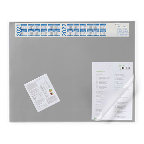 Коврик для письма DURABLE 7204-10 52х65см c прозрачным листом, с календарем, серый