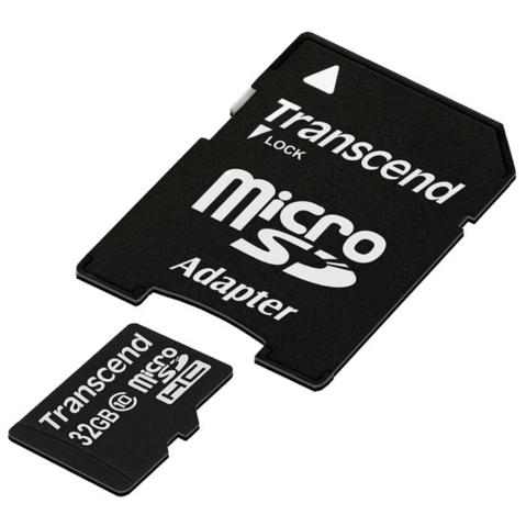 Карта памяти microSDHC  32Gb TRANSCEND, Class 10 + адаптер (TS32GUSDHC10)