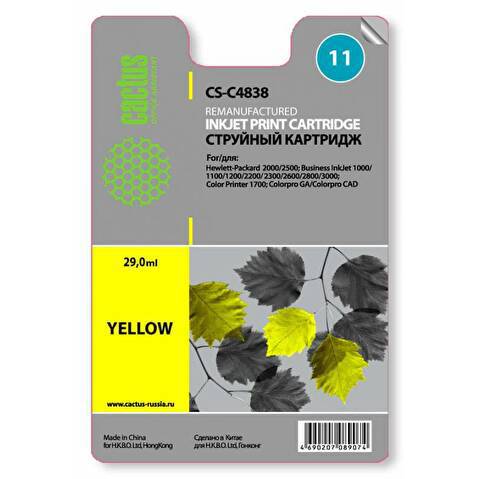 Картридж C4838 для HP 2000/2500/1000/1100/1200, 1800стр, Yellow, CACTUS Картридж C4838 для HP 2000/2500/1000/1100/1200, 1800стр, Yellow, CACTUS