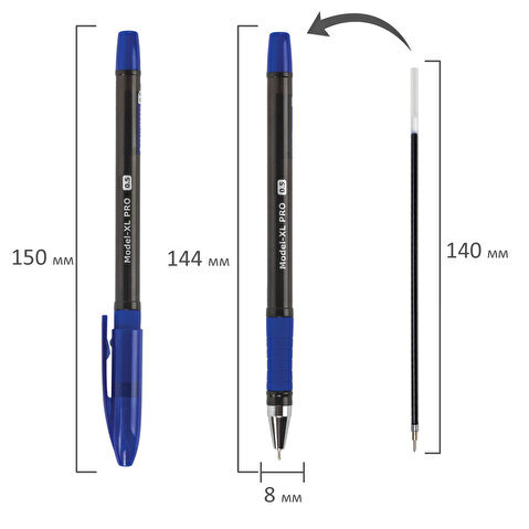 Ручка шариковая BRAUBERG Model-XL PRO, резиновый упор, масляная, 0.25/0.5мм, синяя