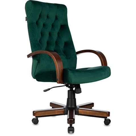 Кресло руководителя БЮРОКРАТ T-9928WALNUT, крестовина металл/дерево, ткань Fabric зеленая Italia Green, до 200кг