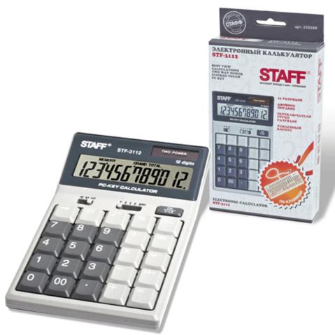 Калькулятор настольный 12 разр. STAFF STF-3112 двойное питание, 175х107мм