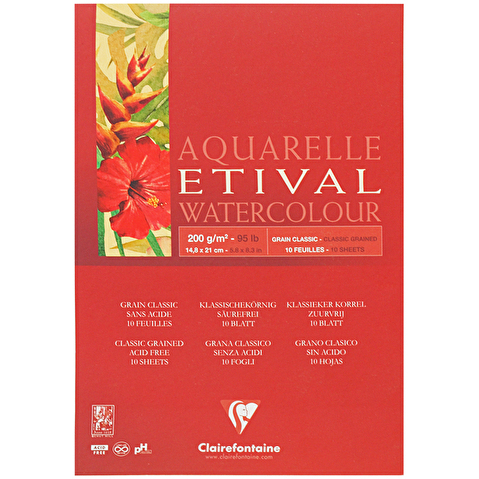 Альбом для акварели А5, 10л., на склейке Clairefontaine "Etival", 200г/м2, классическое зерно