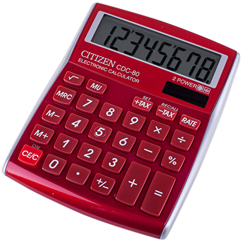 Калькулятор настольный  8 разр. CITIZEN CDC-80RDWB, двойное питание, расчет налога, наценка, 135х105.5х24.5мм, красный