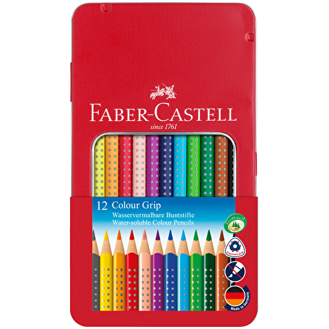 Набор цветных карандашей Faber-Castell Grip, 12цв, корпус трехгранный, в металлической коробке