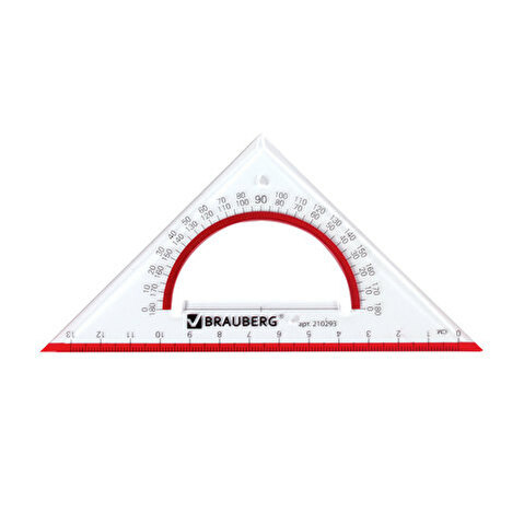 Угольник пластиковый BRAUBERG Сrystal, 45*, 13см, с транспортиром, со шкалой