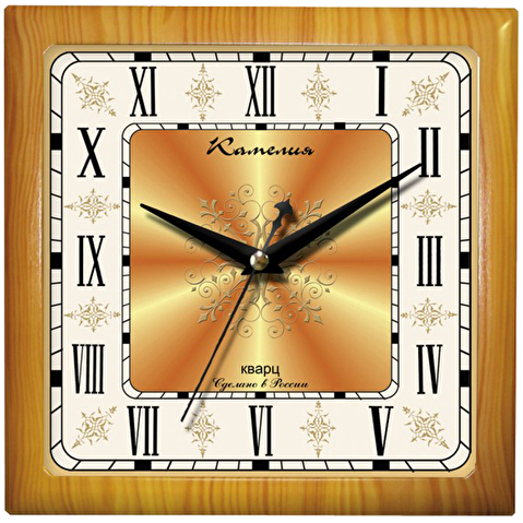 Часы настенные КАМЕЛИЯ Римские новые 2 квадратные, 29х29х3.5см, пластик, плавный ход, рамка светлый бук