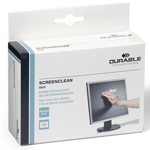Салфетки DURABLE Screenclean Duo 5721-02, для чистки мониторов, 10 влажных и 10 сухих, сашет