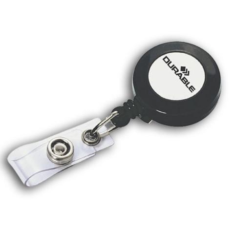 Рулетка-держатель для бейджа с карабином DURABLE 8223-01 на черной ленте, 10шт/уп