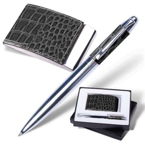 Набор GALANT Prestige Collection: ручка, визитница; кожа крокодила; черный