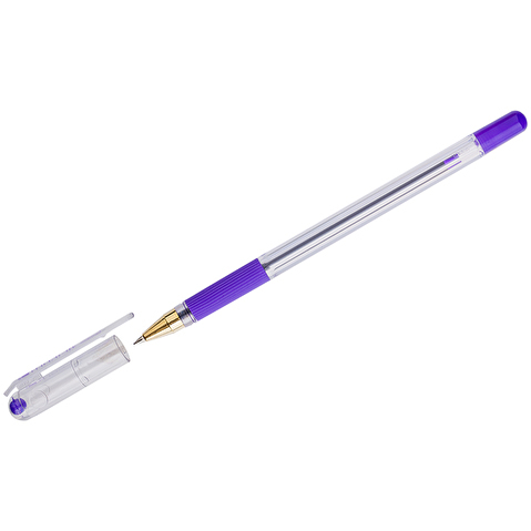 Ручка шариковая MUNHWA MC Gold BMC-09, 0.3/0.5 мм, резиновый упор, прозрачный корпус, фиолетовая