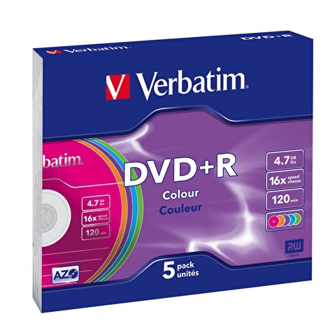 Записываемый DVD-диск DVD+R VERBATIM 4.7ГБ, 16x,  5шт/уп, Slim Case (43556)