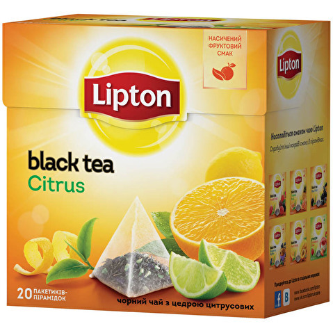 Пакетированный чай фруктовый черный LIPTON Citrus 20х1.8г, в пирамидках