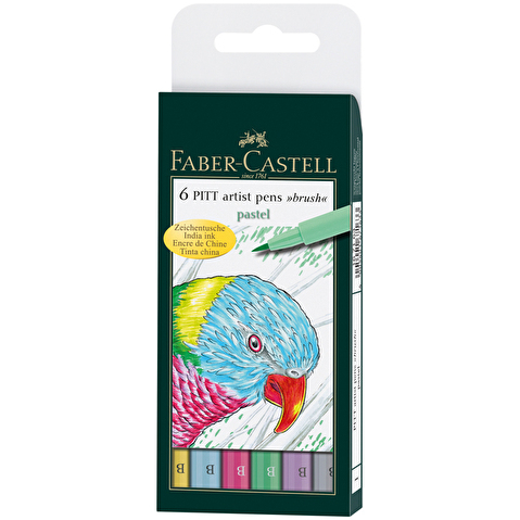 Набор ручек капиллярных кистевых Faber-Castell Pitt Artist Pen Brush Pastel, 6цв, в футляре